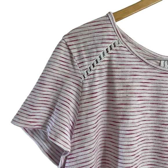 Lane Bryant Pink and White Striped Blouse Size 18 20 Knit Lace Up Backside Top - Picture 5 of 6